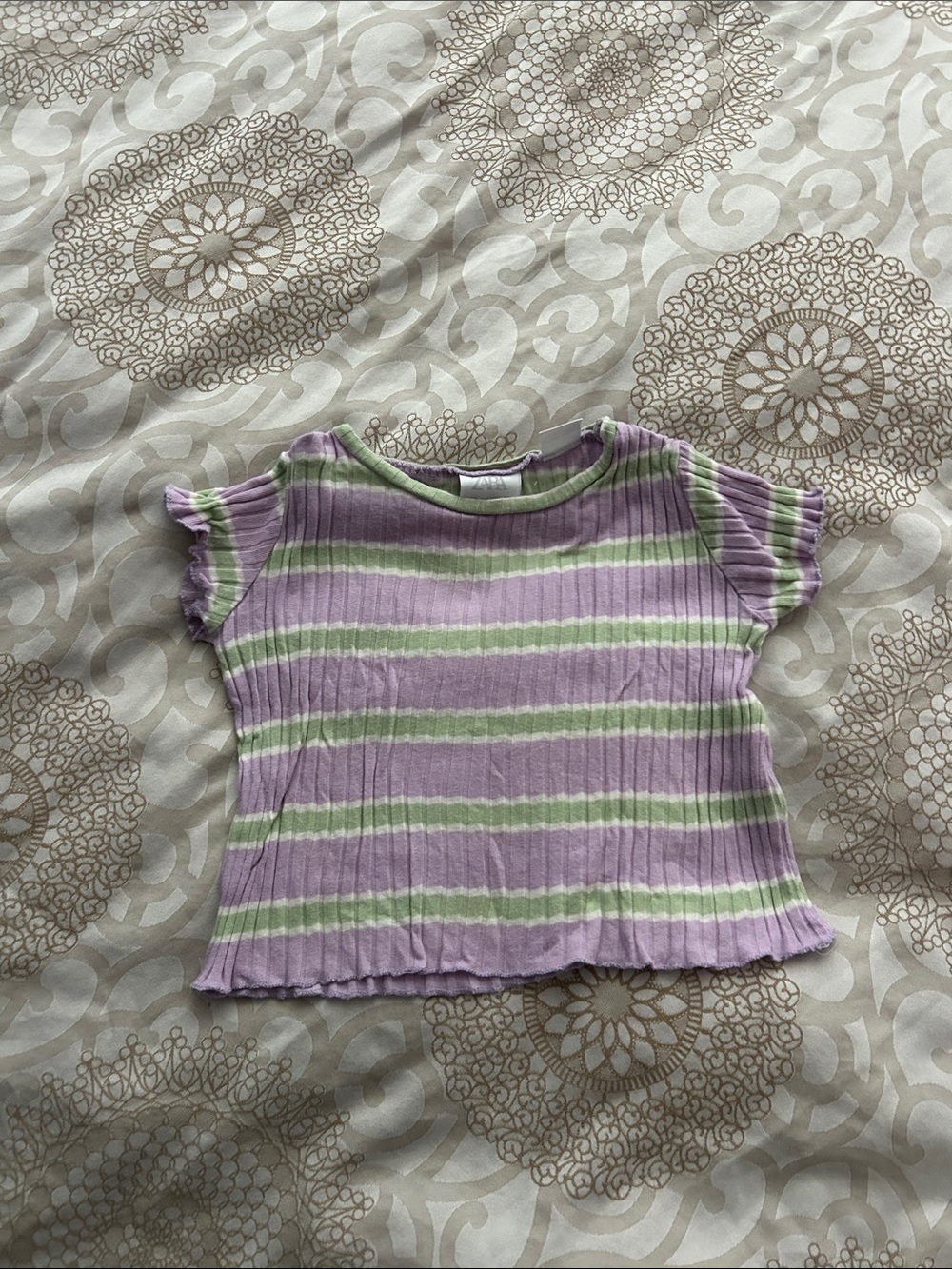 Zara Lavender & Light Green Striped Ribbed Tee